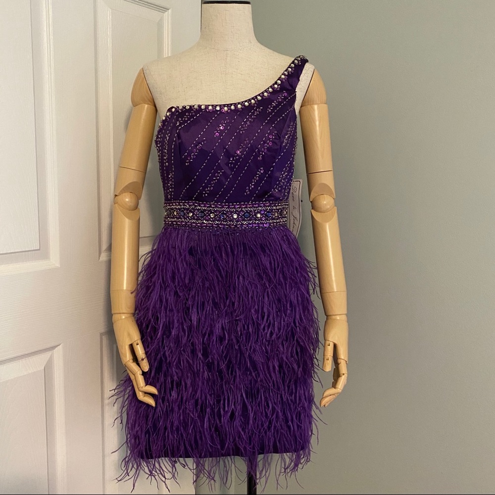 NWT Dave & Johnny bling & feathers dress
